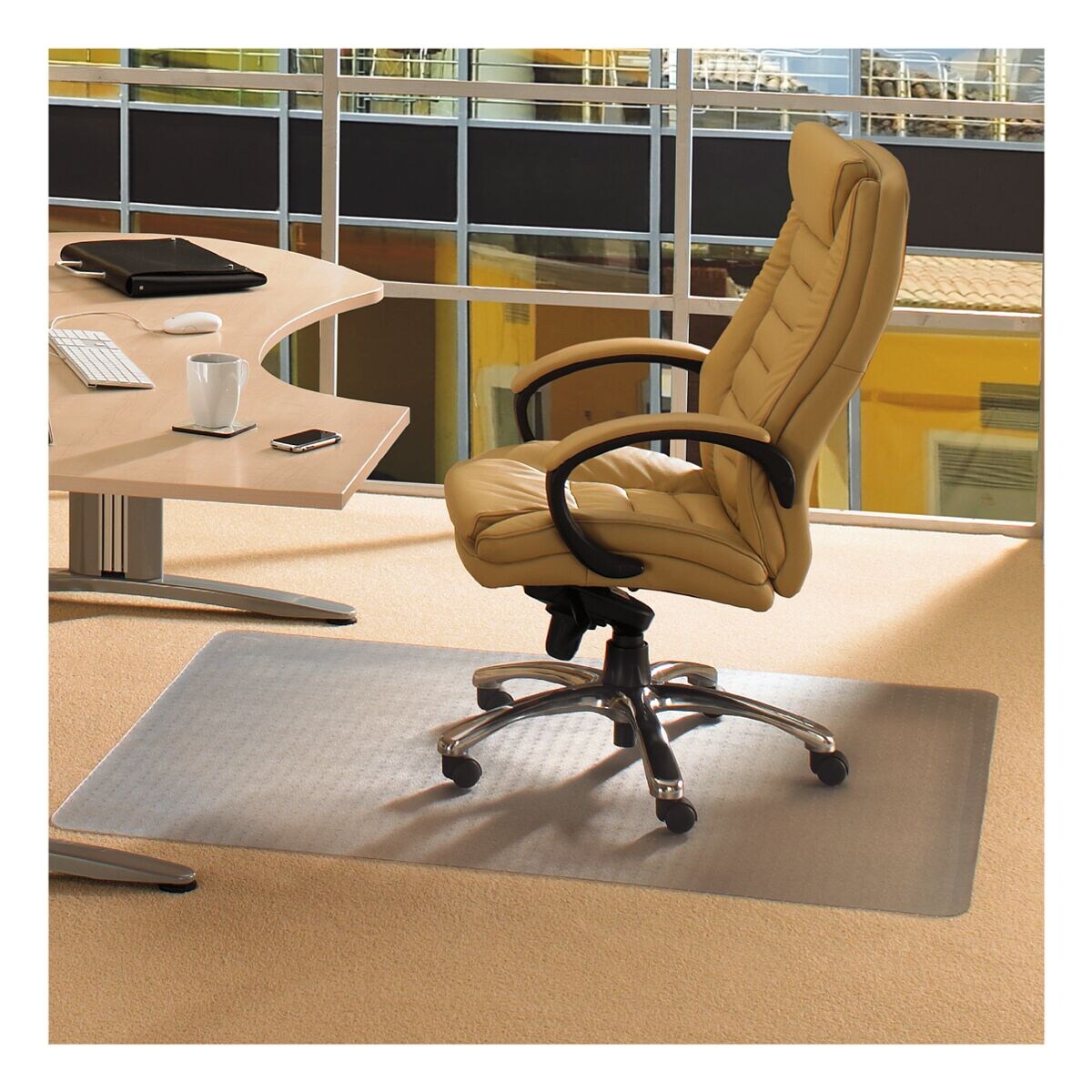bureaustoelmat tapijt vloeren, vinyl, rechthoek 90 x 120 cm, Floortex Vloerbeschermende mat vinyl