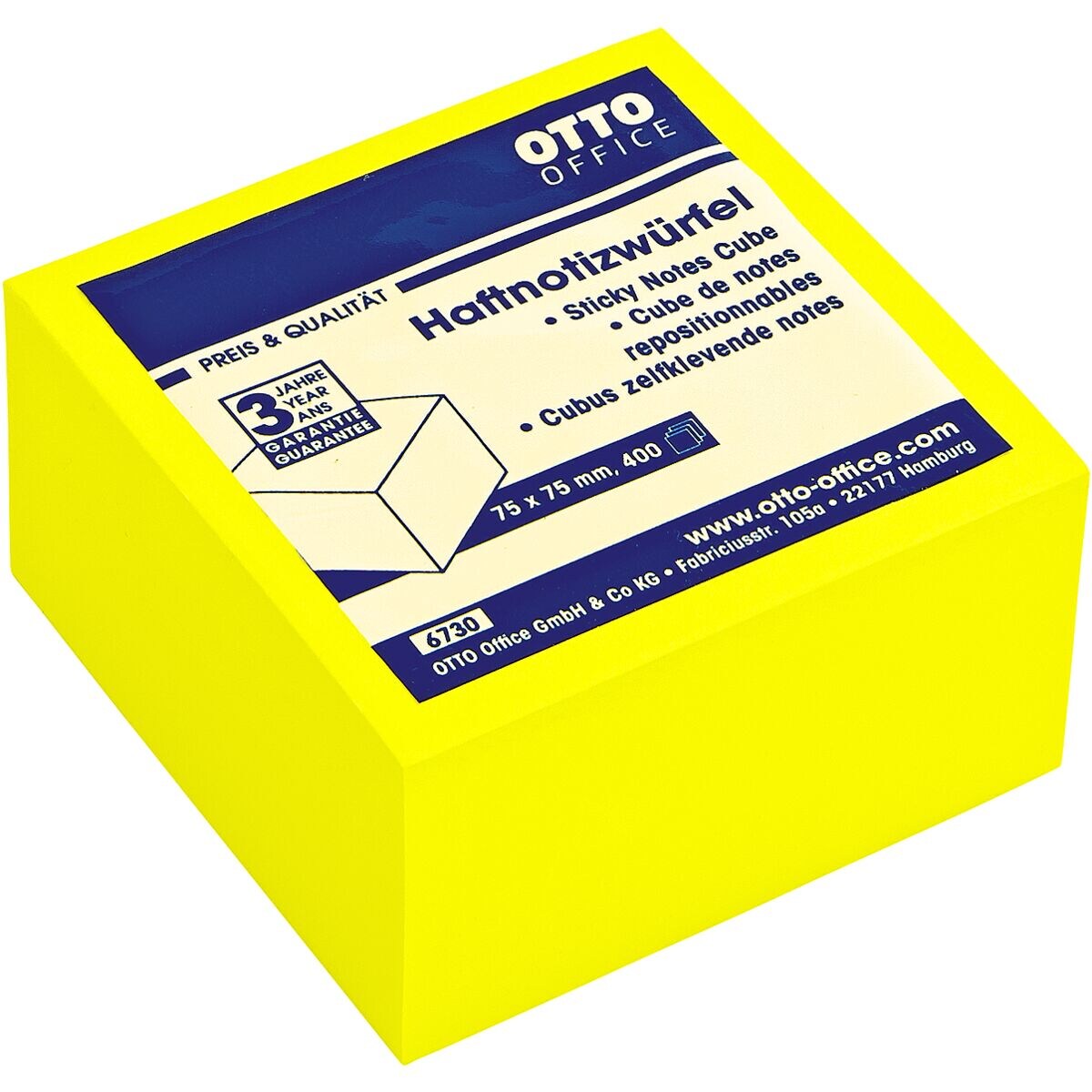 OTTO Office Kubus herkleefbare notes briljant geel 75x75 mm 400 blaadjes