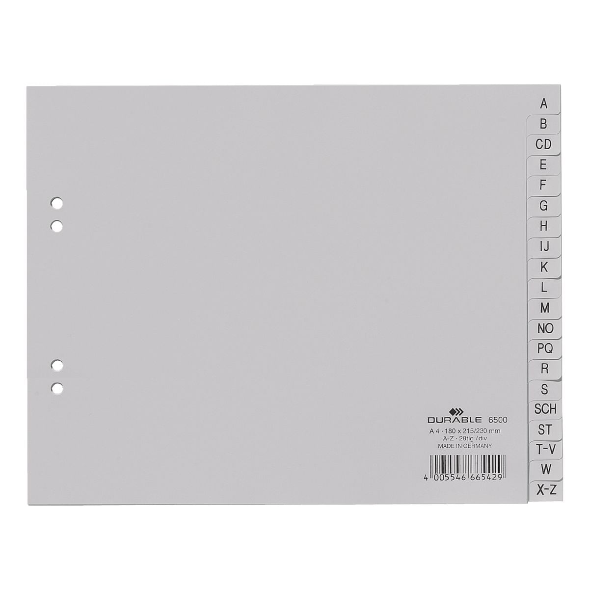 Durable tabbladen, A4 halve hoogte, A-Z 20-delig, grijs, kunststof