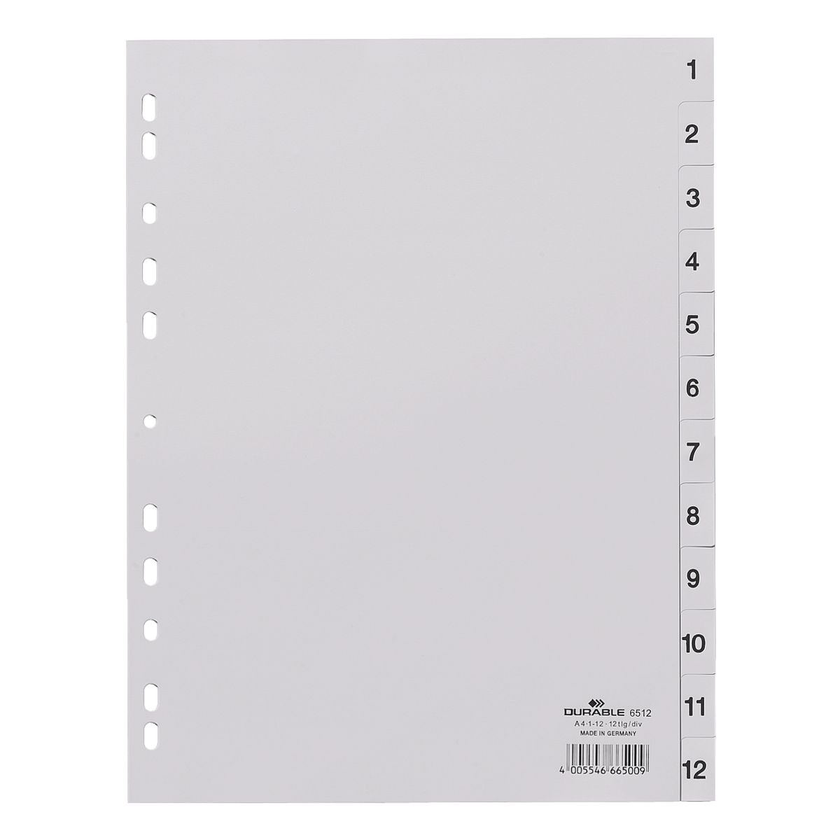 Durable tabbladen, A4, 1-12 12-delig, grijs, kunststof