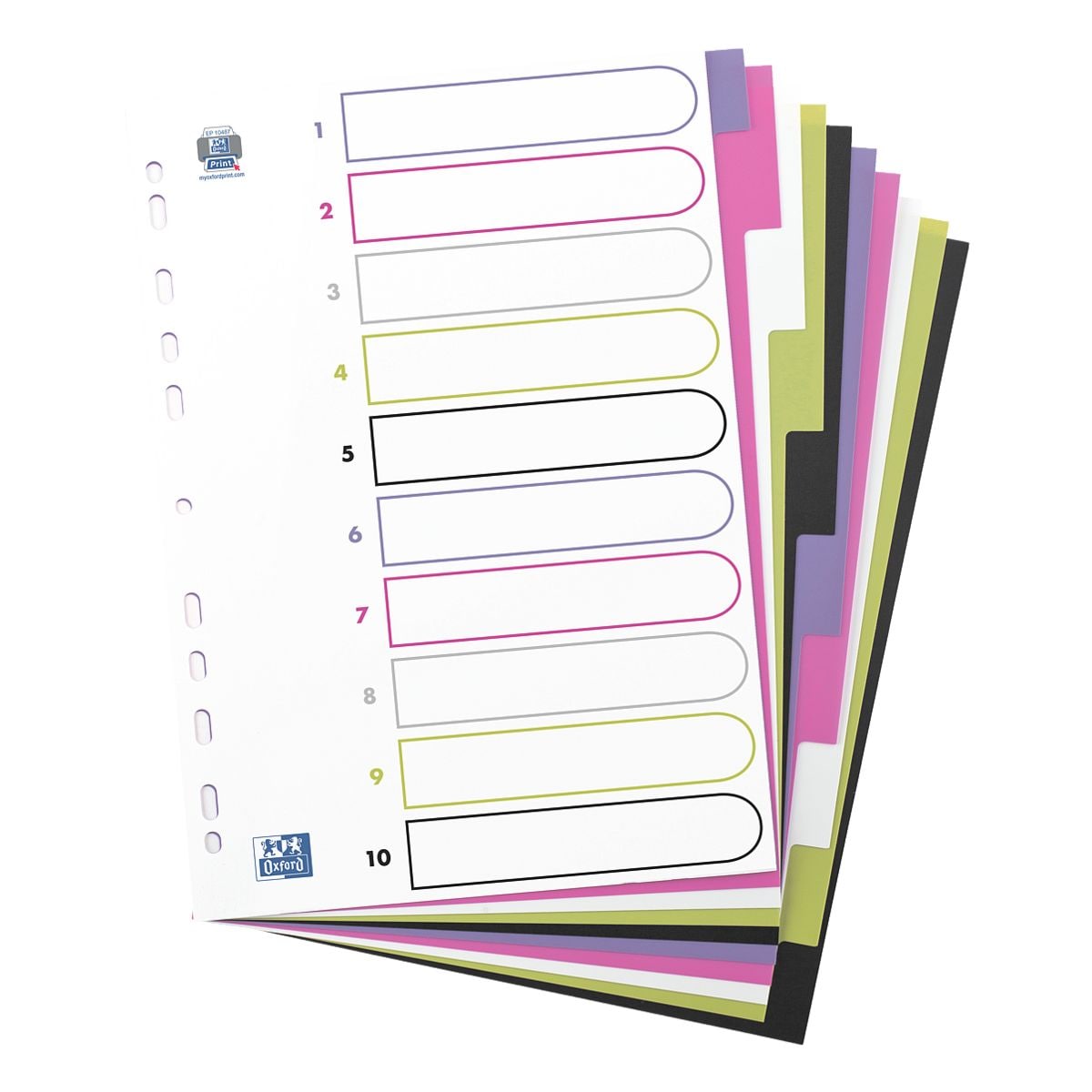 Oxford tabbladen myColour, A4, blanco 10-delig, wit / meerkleurige tabs, kunststof