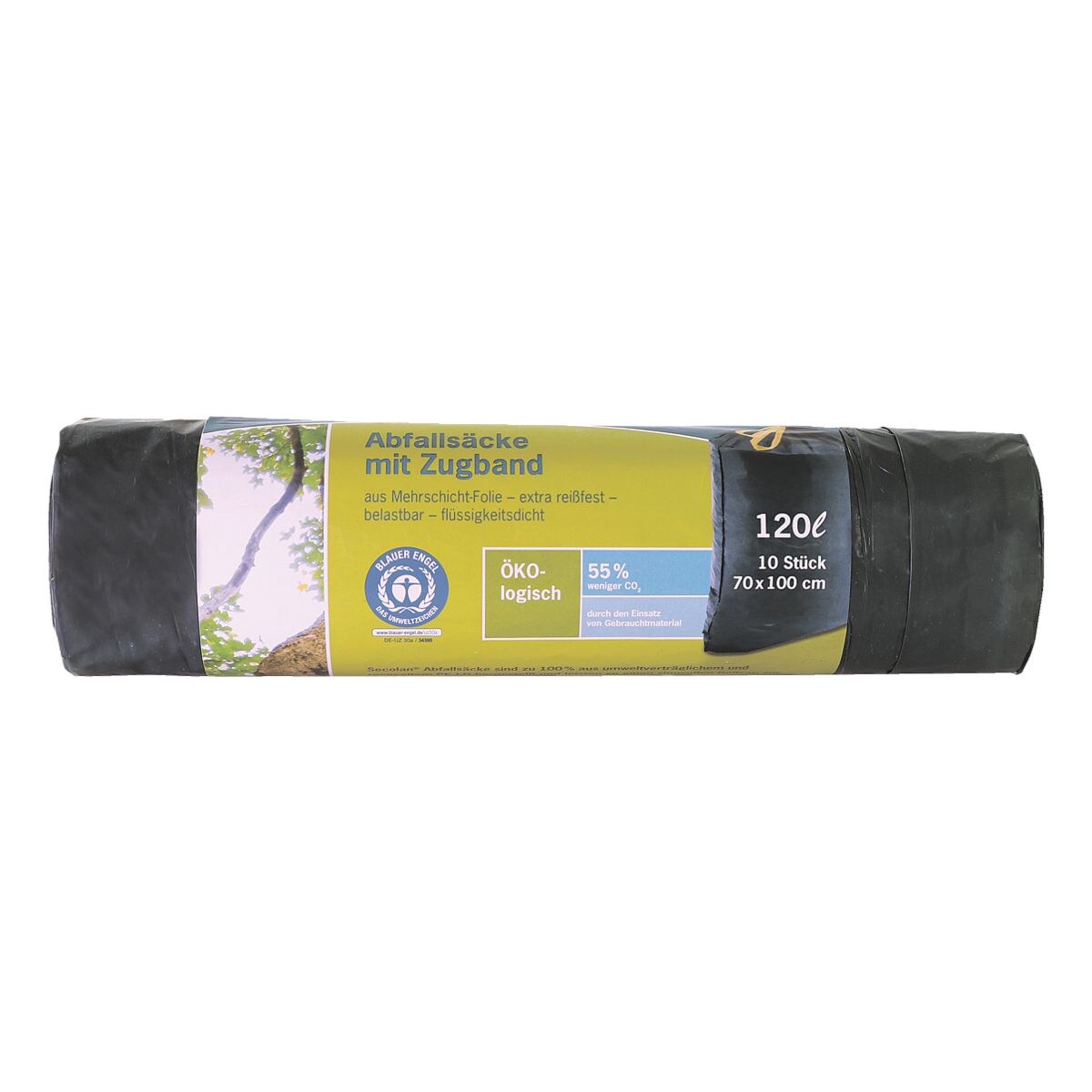 Secolan afvalzakken gerecycled met trekkoord 120 L Blauw/zwart 10 stuk(s)