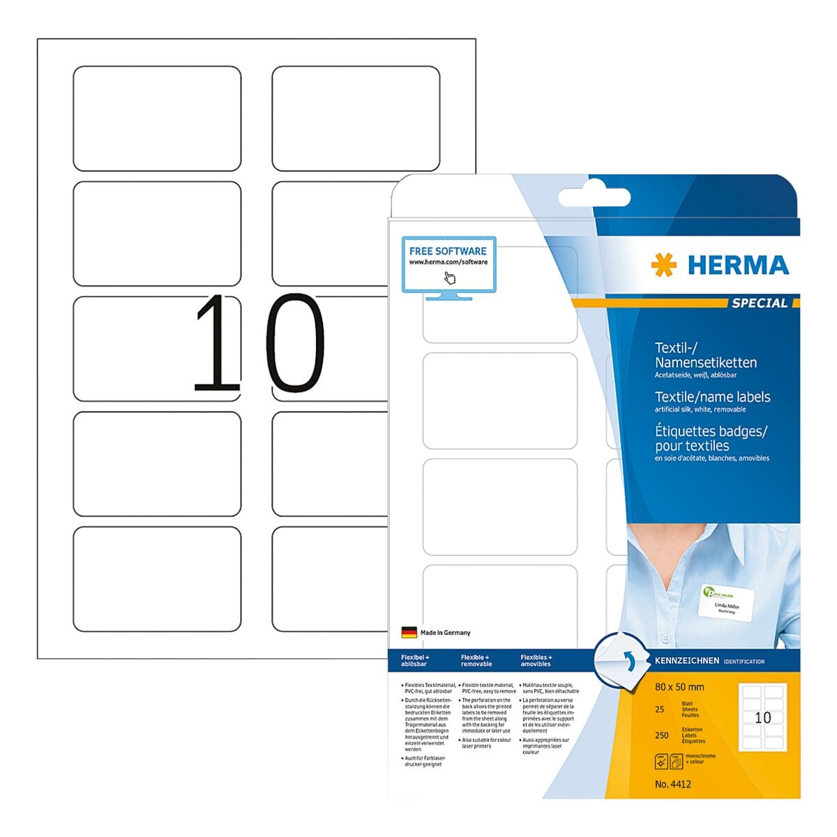 Herma Pak van 250 naam-/textieletiketten »4412«