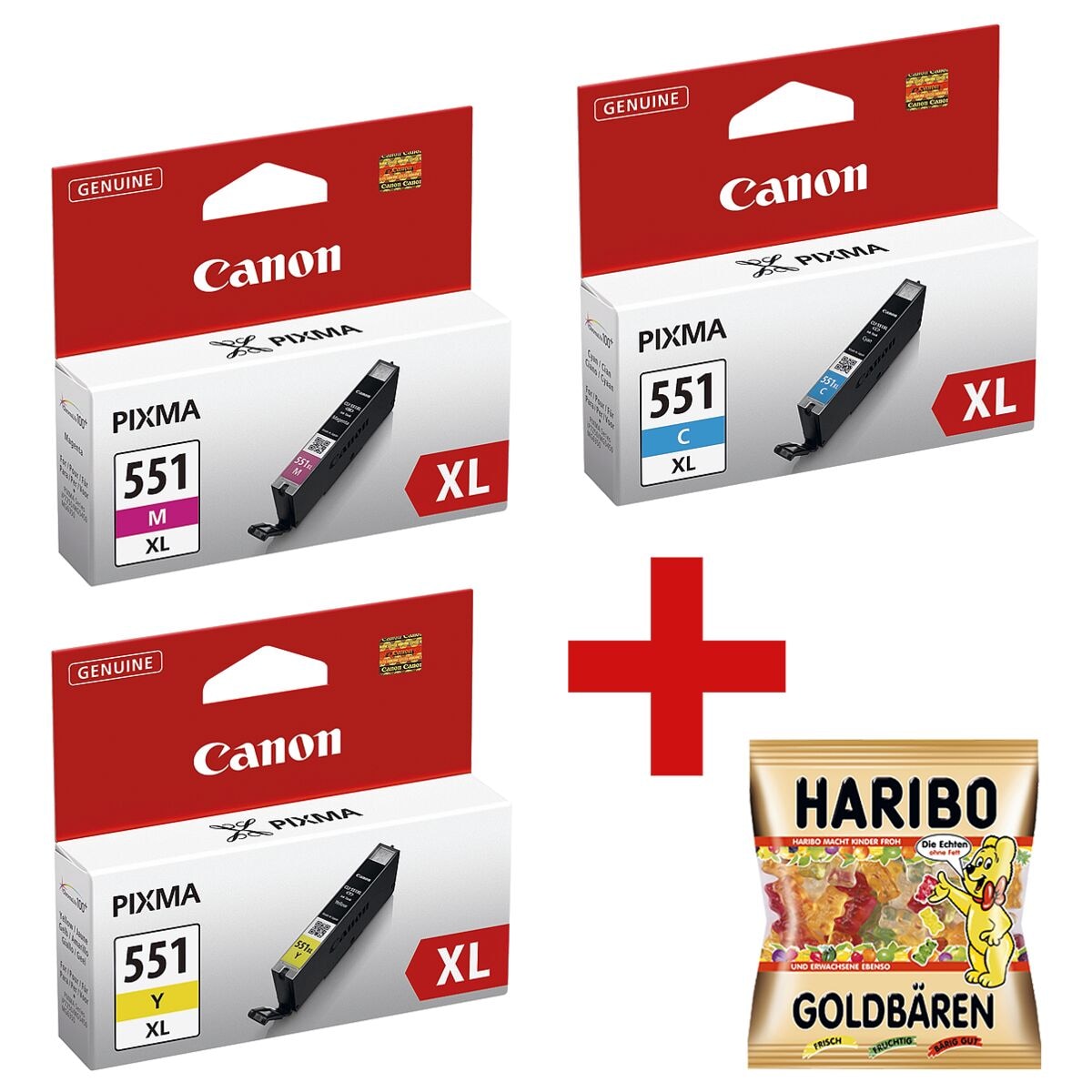 Canon Inktpatronen-set »CLI-551 CMY« incl. 1x vruchtengums »Goldbären«