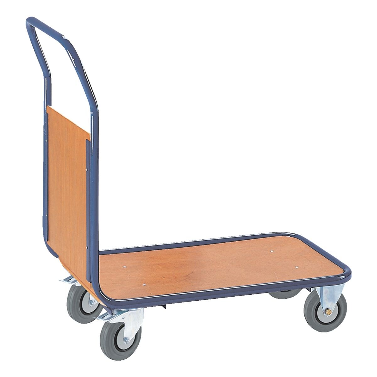 ROLLCART Magazijnwagen met eindwand-begrenzing 80x50 cm houten laadvlak