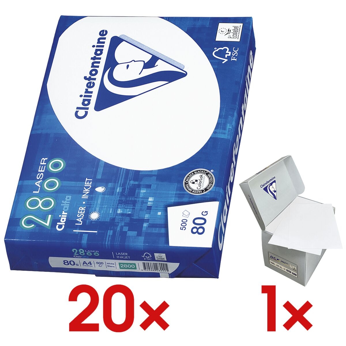 20x Multifunctioneel printpapier A4 Clairefontaine 2800 - 10000 bladen (totaal), 80g/qm incl. Verdeler voor memo's