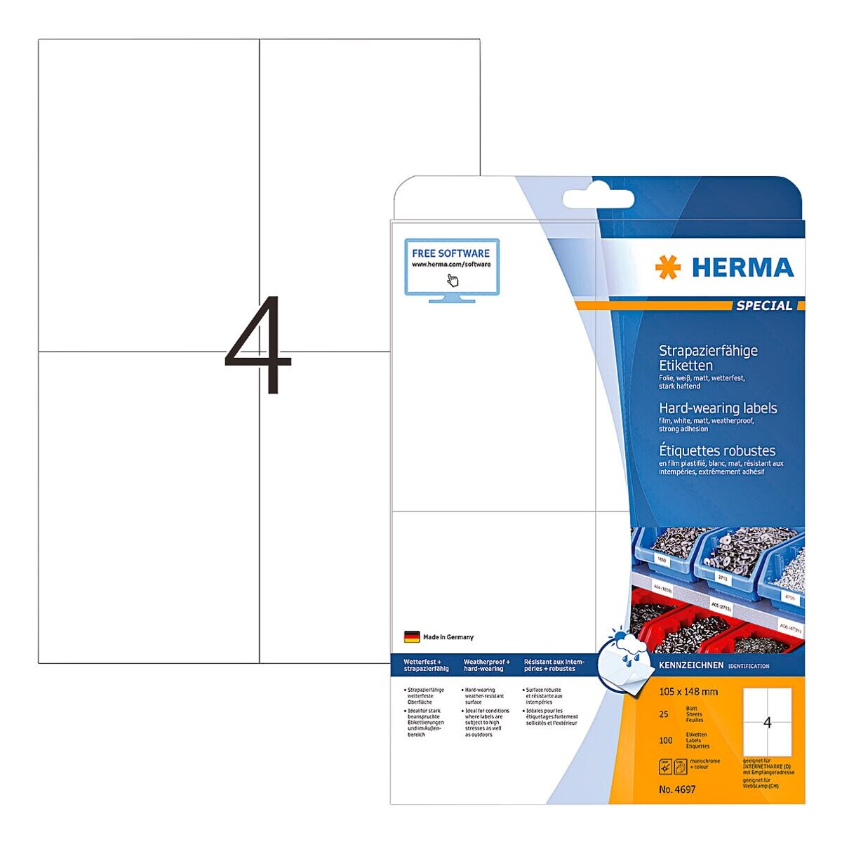 Herma Extreem sterk klevende folie-etiketten A6 105x148mm »No. 4697« 100 stuks