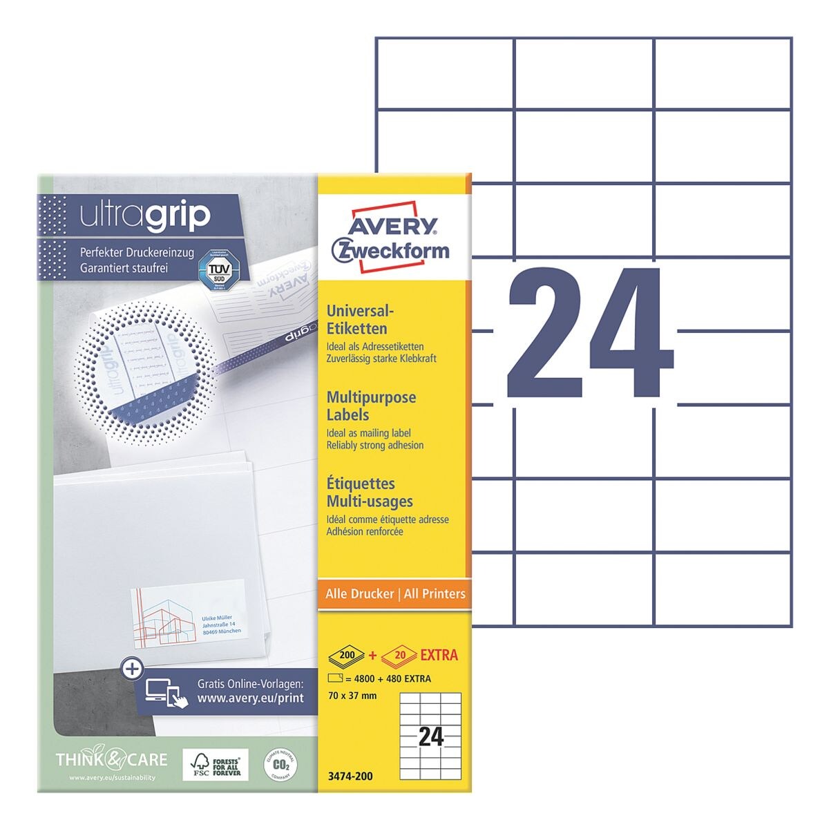 Avery Zweckform Pak met 5280 universele etiketten met ultragrip »3474-200«