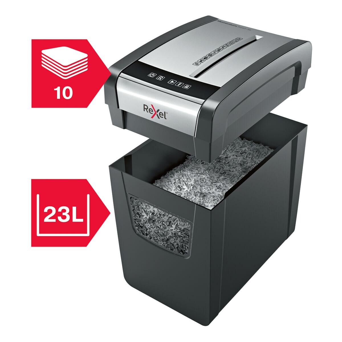 papiervernietiger Rexel Momentum X410-SL Slimline, Veiligheidsklasse 4, snippers (4 x 28 mm), tot 10 bladen