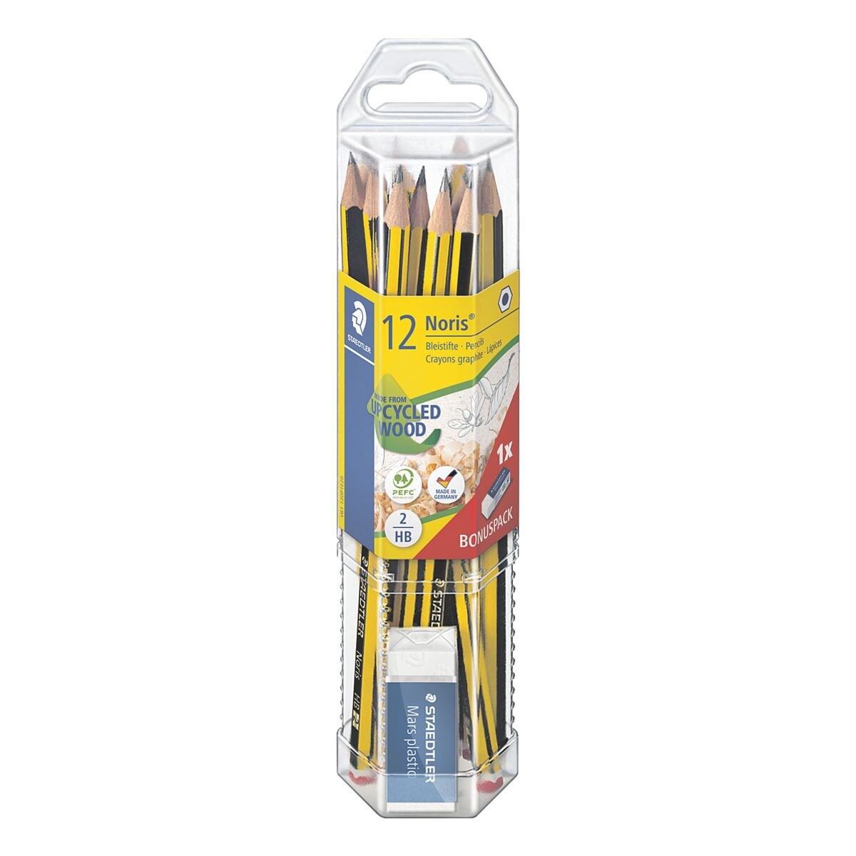 Set van 12 potloden Noris 120 met gratis mini-gom Mars plastic