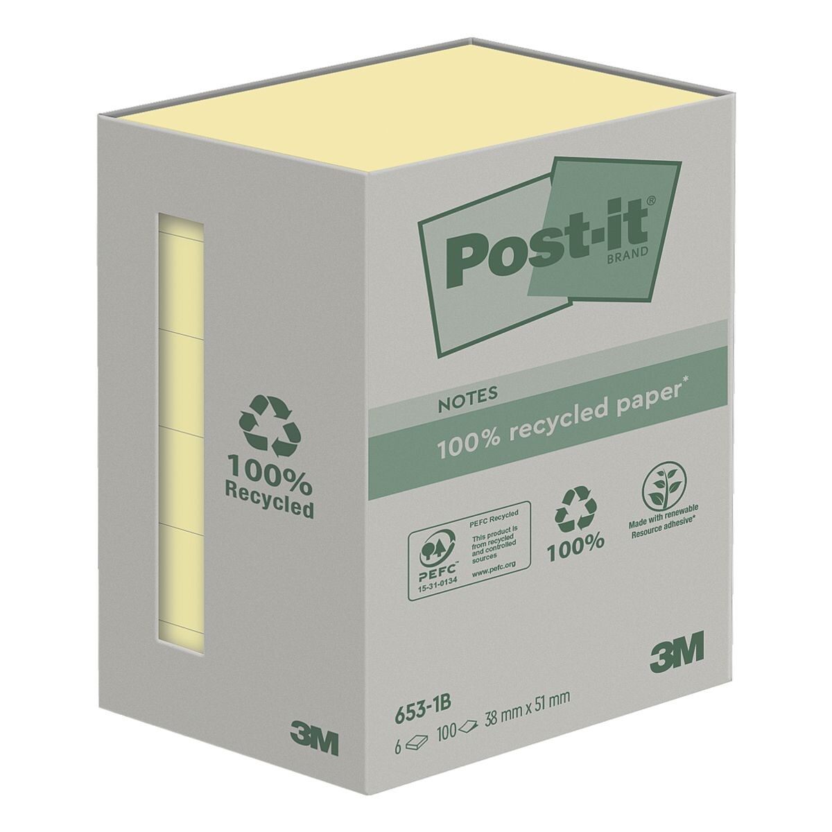 Blok herkleefbare notes »Recycling Notes 653-1B« 6 stuks  38 x 51 mm Post-it Notes (Recycle)