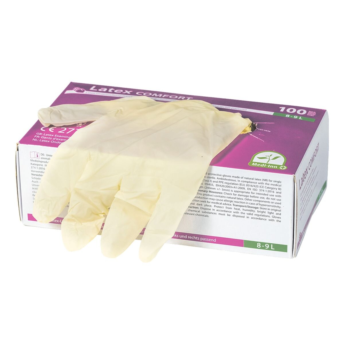 100 Papstar wegwerphandschoenen latex, Maat L natuurkleuren