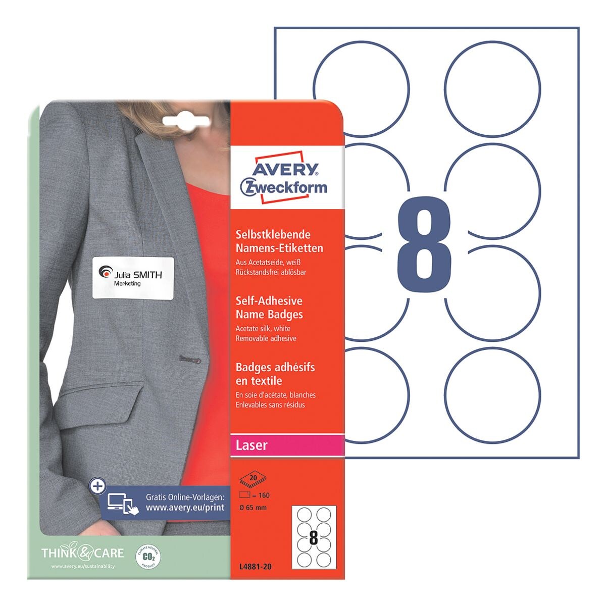 Avery Zweckform Zelfklevende textiel badges Ø:65 mm wit (L4881-20)