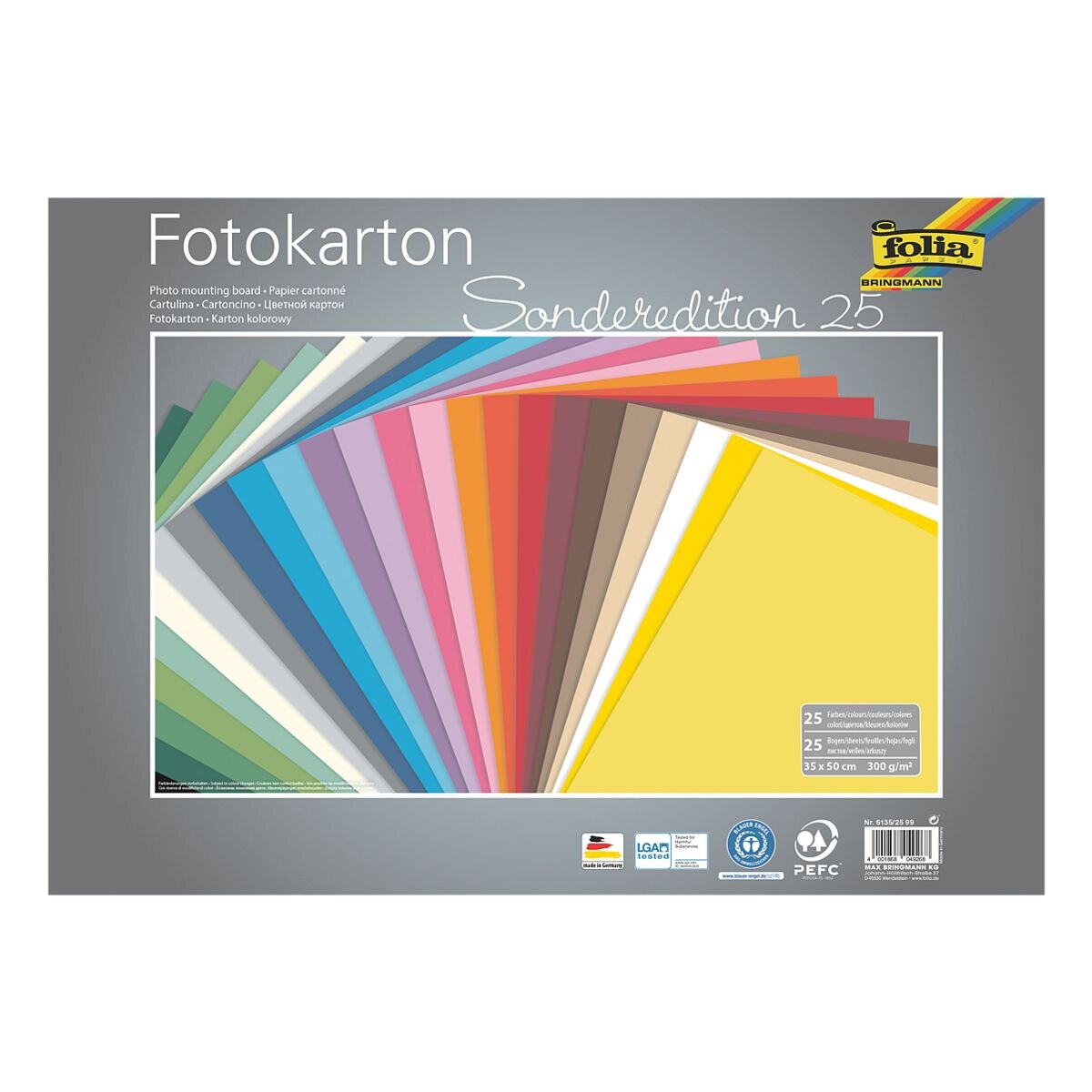 folia Fotokarton 300g/m 25 kleuren 35 x 50 cm 25 bladen