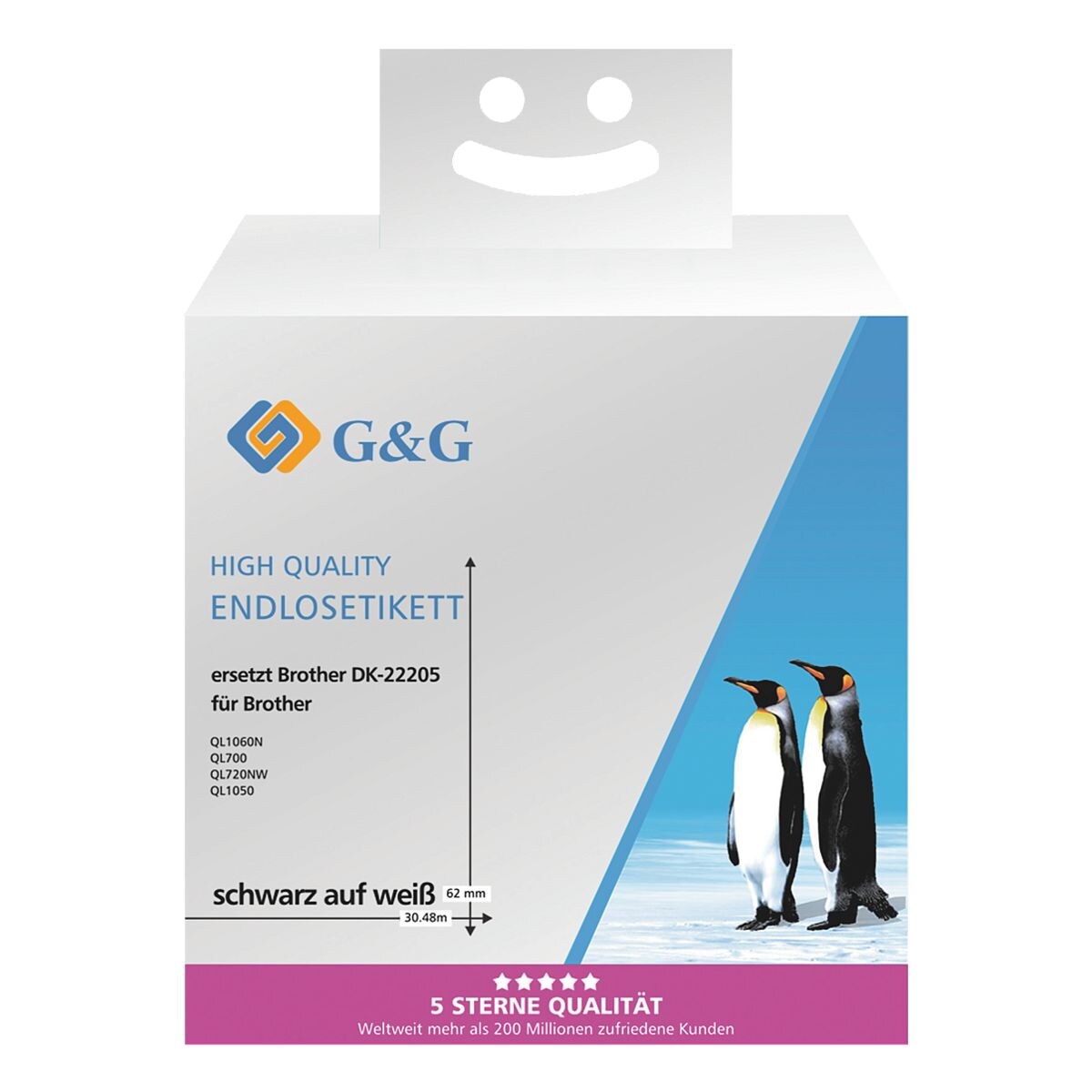 G&G Papieretiket eindloze rol »vervangt Brother DK-22205« 62 mm x 30,48 m