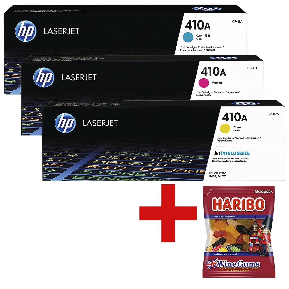 HP Printcassetteset »HP CF411A / CF413A / CF412A« 410A incl. vruchtengom »Wine Gums«