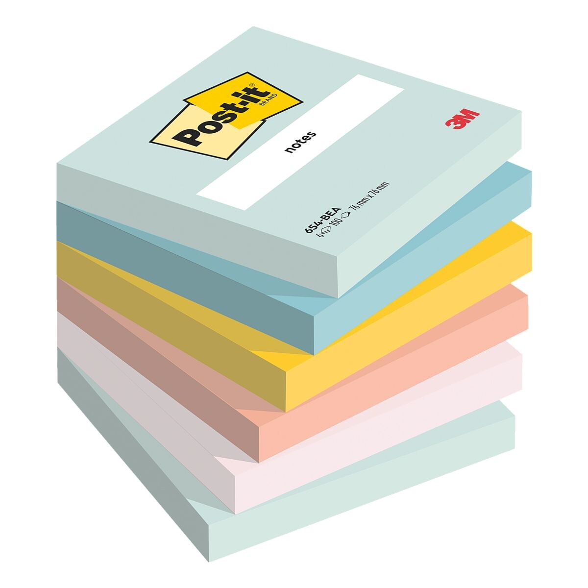 6x Post-it Notes blok herkleefbare notes  Beachside Collection 7,6 x 7,6 cm, 600 bladen (totaal) 654-6-BEA