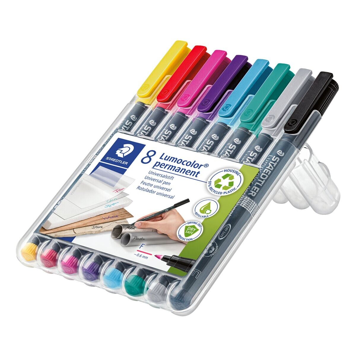 8x STAEDTLER Permanent-Marker Lumocolor® 318 permanent F - ronde punt, Lijndikte 0,6 mm