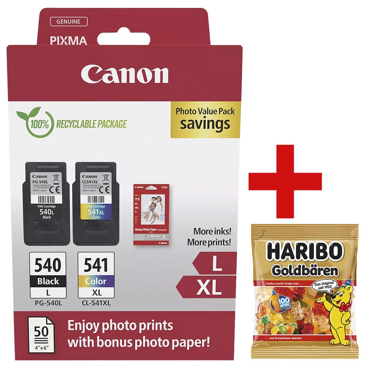 Canon Inktset »PG-540L« & »CL-541XL« incl vruchtengom »Goldbären«