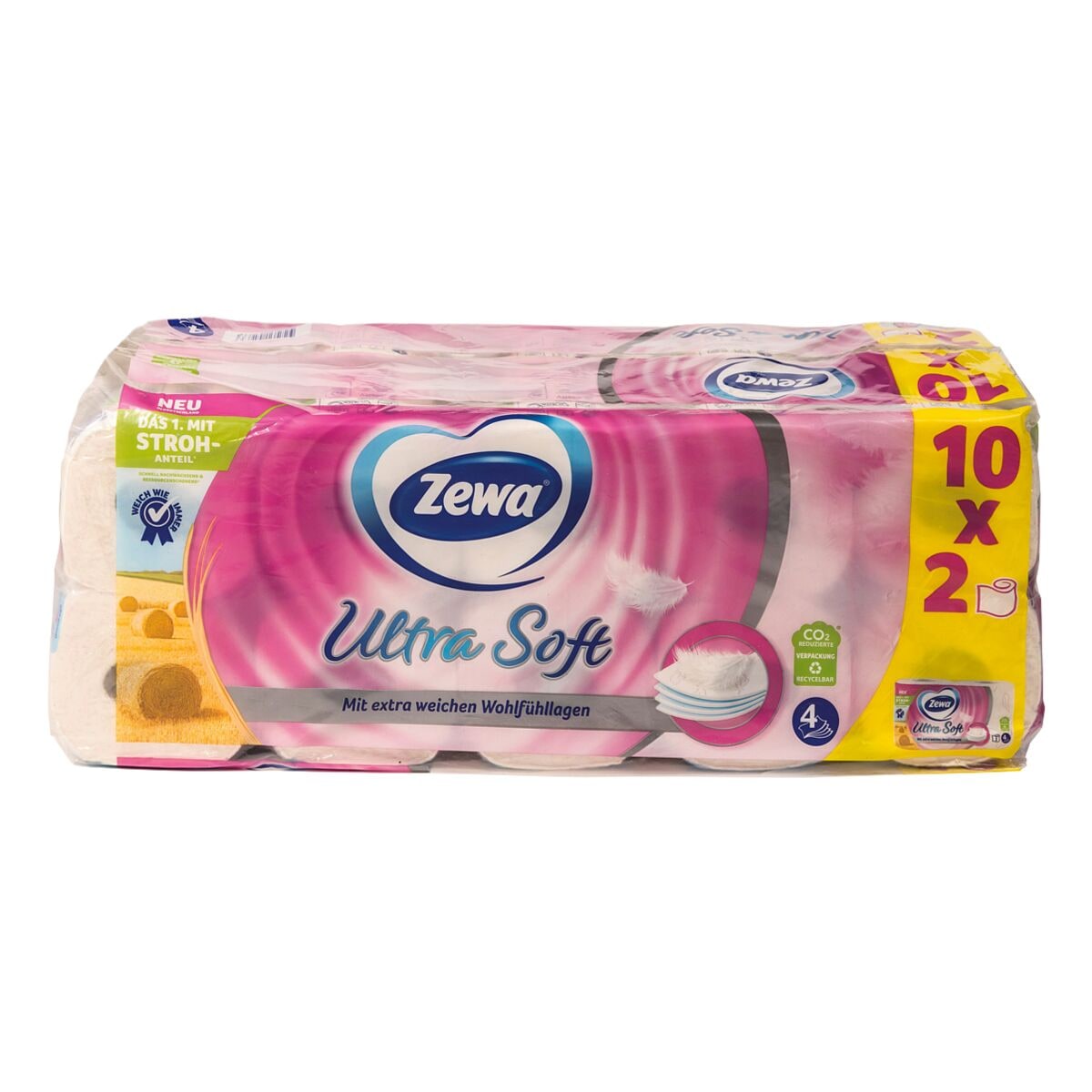 Zewa Toiletpapier Ultra Soft 4-laags, wit, roze - 20 rollen (10 pakken van 2 rollen)