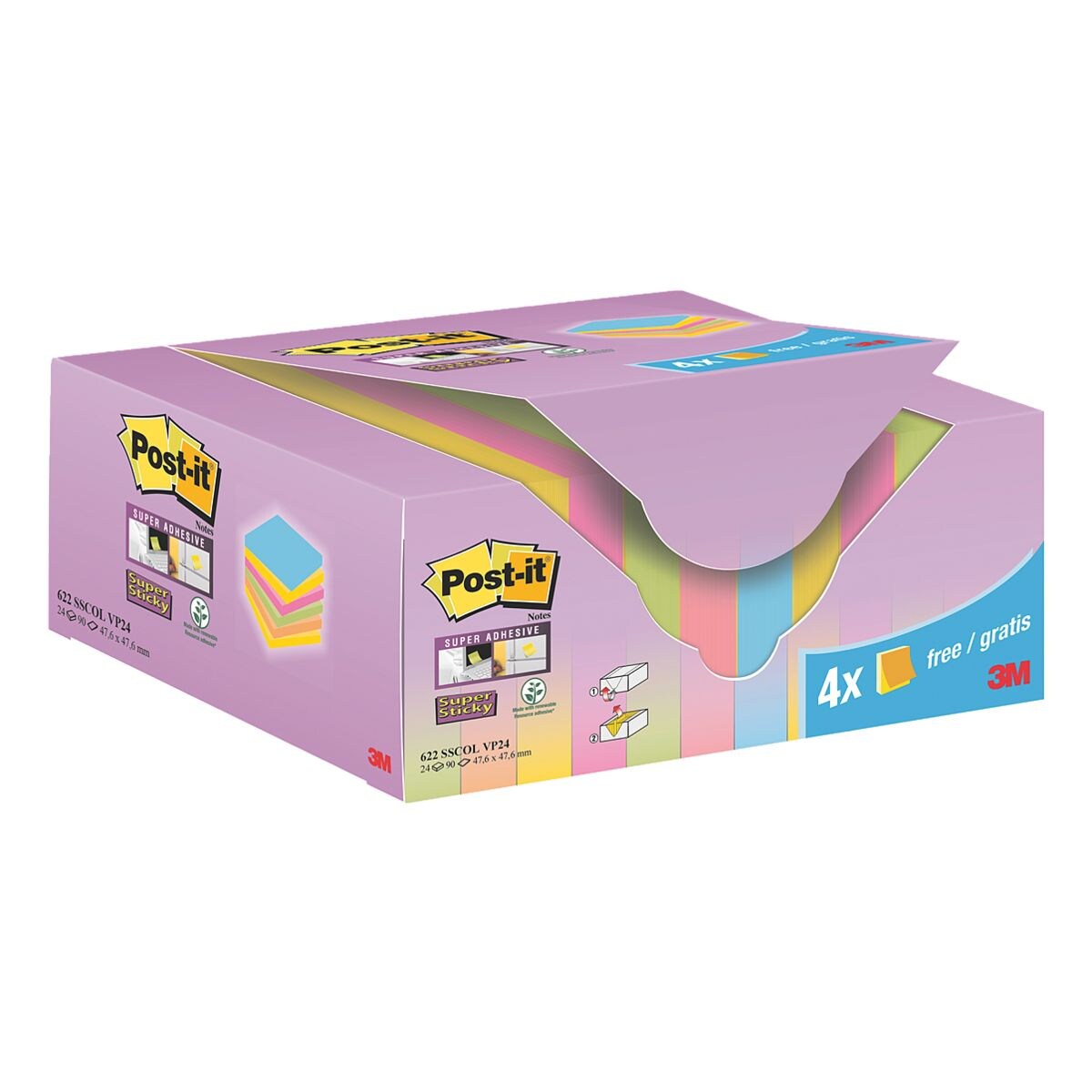 20+4 Post-it Super Sticky blok herkleefbare notes notes 4,76 x 4,76 cm, 2160 bladen (totaal)