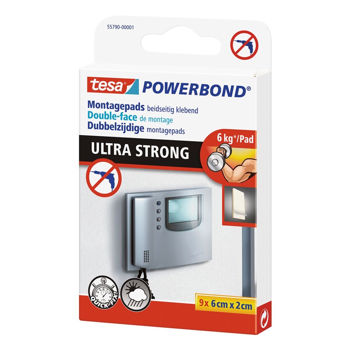 tesa Plakstroken powerbond, stevig plakkend/aan twee zijden plakkend, 9 stuk(s)