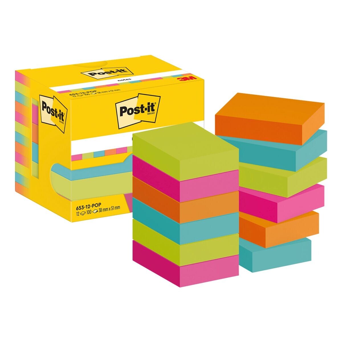 12x Post-it Notes Poptimistic Collection 3,8 x 5,1 cm, 1200 bladen (totaal)