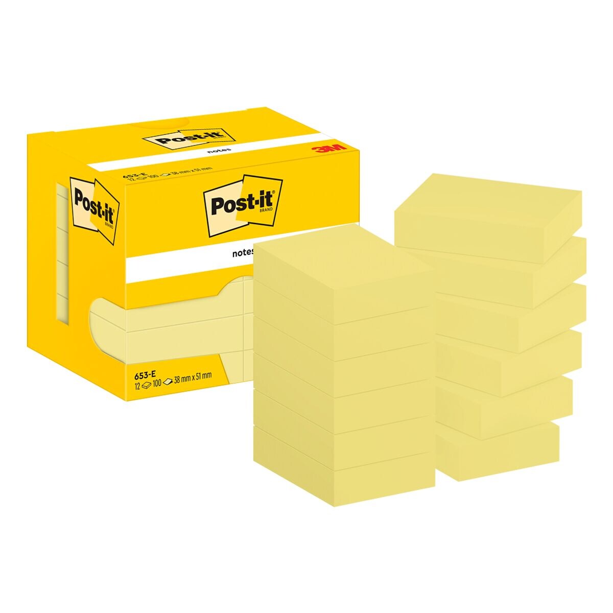 12x Post-it Notes blok herkleefbare notes  Notes 653 5,1 x 3,8 cm, 1200 bladen (totaal), geel