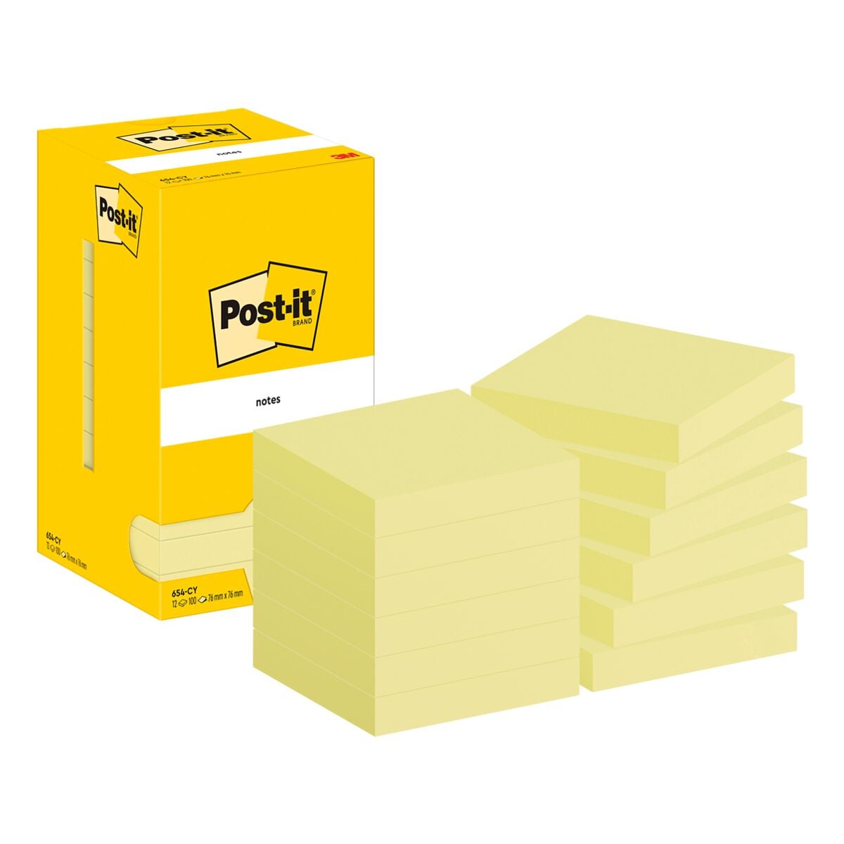 12x Post-it Notes blok herkleefbare notes  Notes 654 7,6 x 7,6 cm, 1200 bladen (totaal), geel