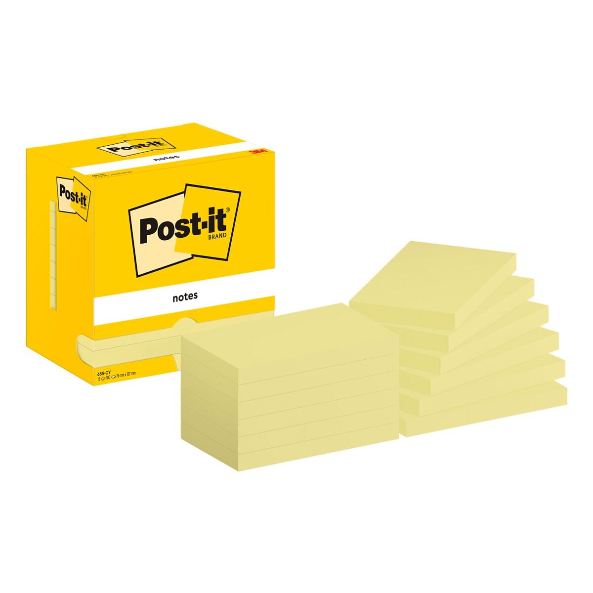 12x Post-it Notes blok herkleefbare notes  Notes 655 12,7 x 7,6 cm, 1200 bladen (totaal), geel