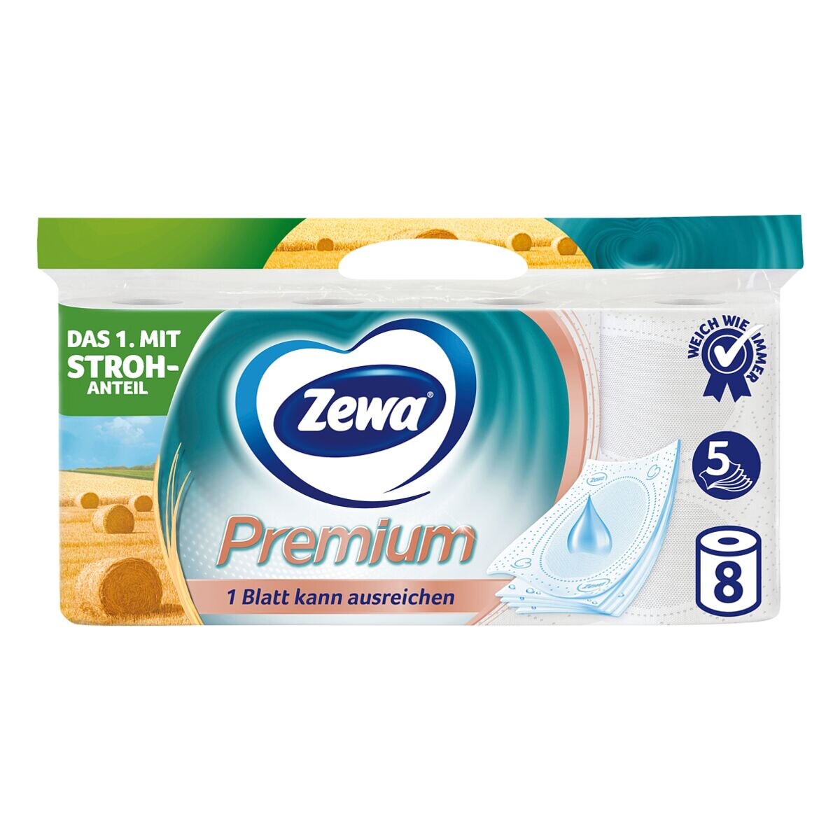 Zewa Toiletpapier Premium 5-laags, wit - 8 rollen (1 pak à 8 rollen)
