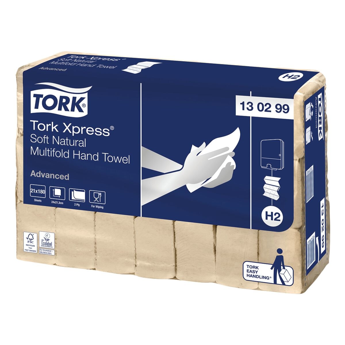 Papieren handdoekjes Tork Xpress® Soft Natural Advanced H2 2-laags, natuur, 21,3 cm x 24 cm van 100% gerecycleerd vezels - 3780 bladen (totaal)