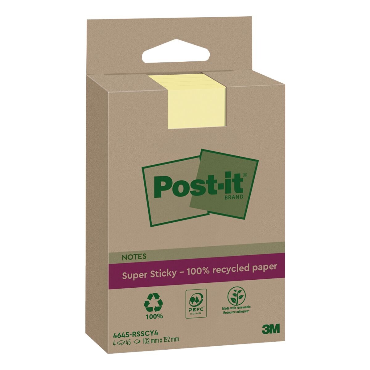 Post-it Notes Herkleefbare notes Super Sticky Recycling Notes 10,2 x 15,2 cm, 180 bladen (totaal), geel