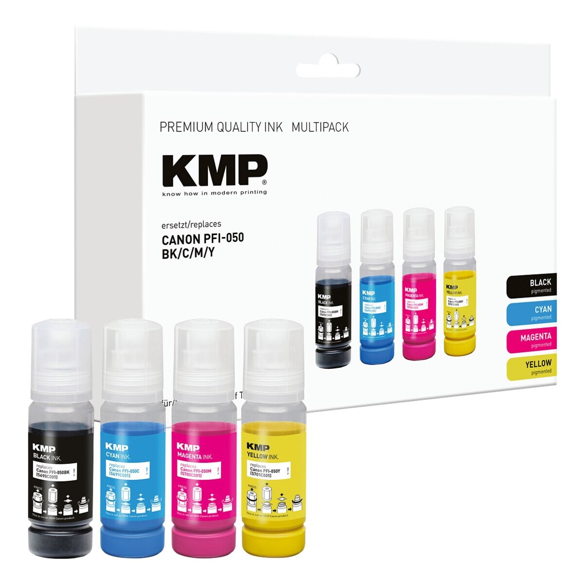 KMP Inktcartridge vervangt Canon »PFI050 BK,CMY« cyaan, magenta, geel, zwart