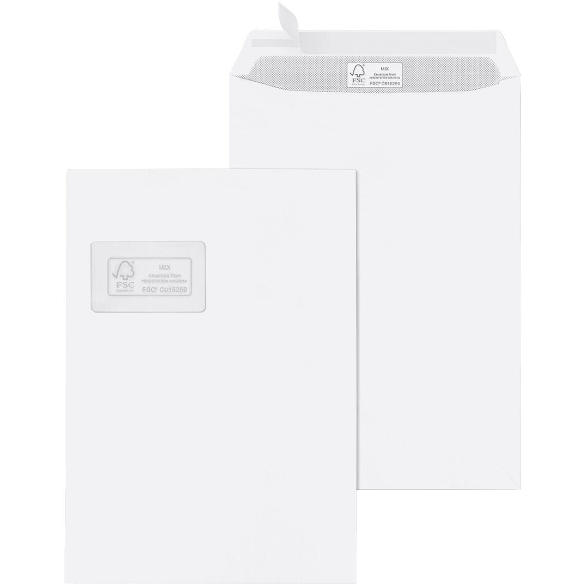 Enveloppen Mailmedia, C4 100 g/m met venster, zelfklevend met beschermstrip - 250 stuk(s)