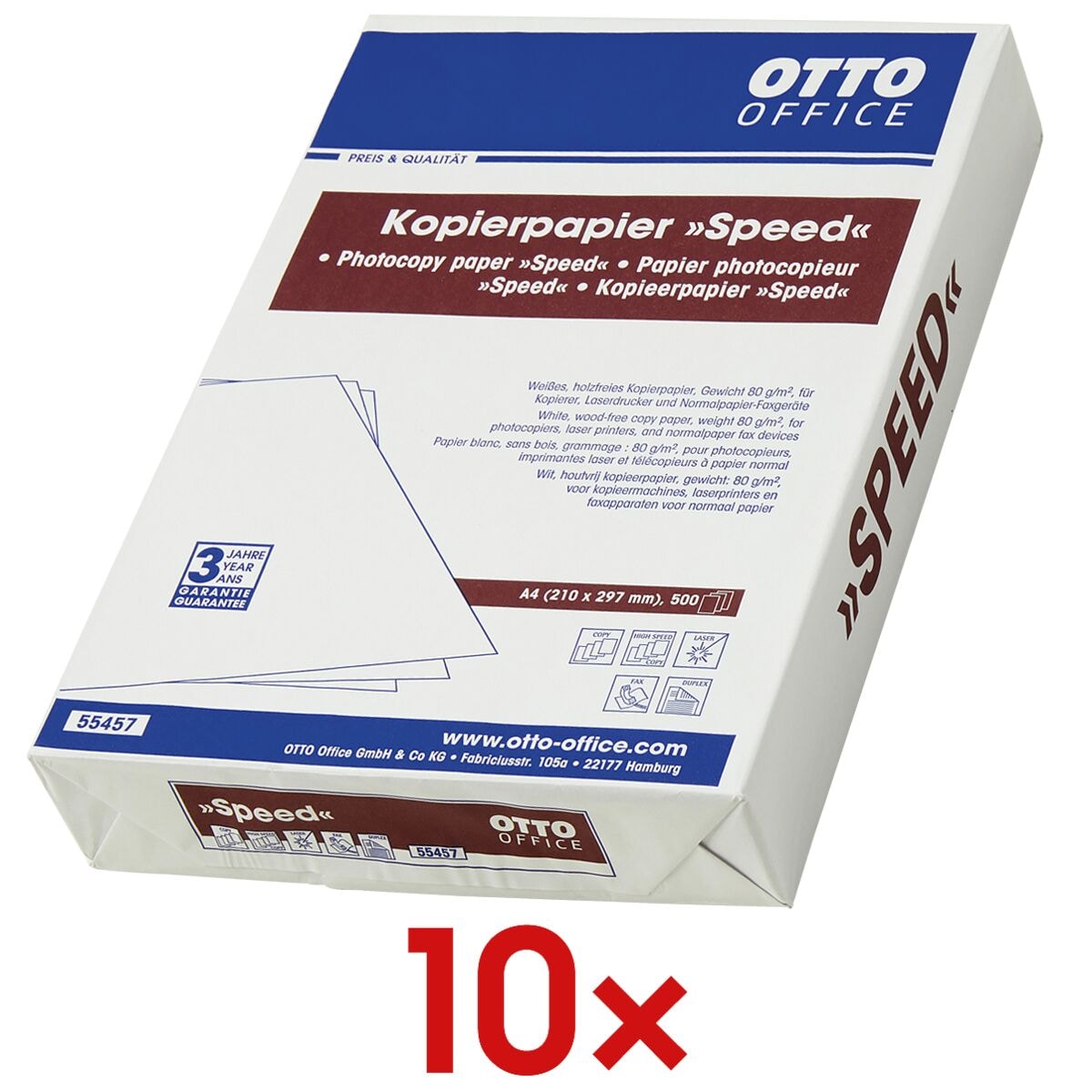 10x Kopieerpapier OTTO Office SPEED - 5000 bladen (totaal), 80g/qm