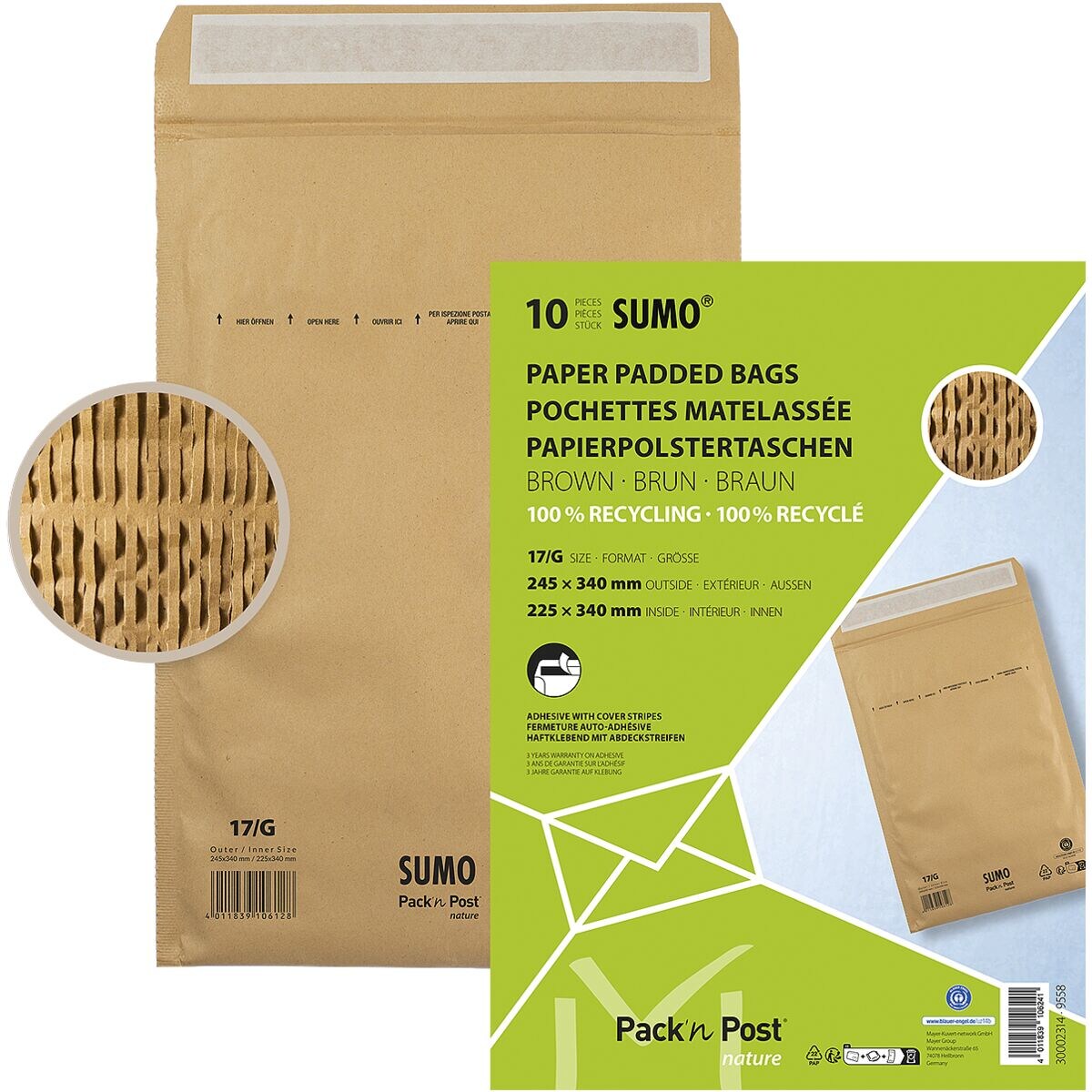 Mailmedia 10 zak-enveloppen van papier SUMO® SU1517, 24,5x34 cm, in kleinverpakking