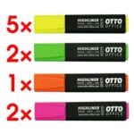 10x OTTO Office Markeerstift Highliner, schuine punt, 5 x geel / 2x elk groen en roze / 1x oranje