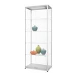 Vitrinekast 80 cm breed dubbeldeurs LED zilver