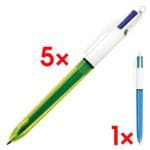 5x Meerkleuren balpen BIC 4 Colours Fluo, documentecht, incl. 4-kleurenbalpen 4 Colours Original schrijfkleuren: blauw / zwart / rood / groen