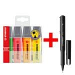 4x STABILO Markeerstift BOSS® Original navulbaar schuine punt incl. Fineliner dr!ver 0,4 mm (F) zwart