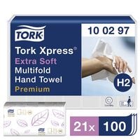 Papieren handdoekjes Tork Premium 2-laags, hoogwit, 21 cm x 34 cm van tissue met I-vouw - 2100 bladen (totaal)