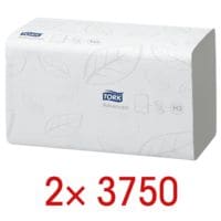 2x Papieren handdoekjes Tork Advanced 2-laags, hoogwit, 25 cm x 23 cm van tissue met Z-vouw - 7500 bladen (totaal)