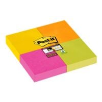 4x Post-it Super Sticky blok herkleefbare notes  Notes 6910YPOG 4,8 x 4,8 cm, 180 bladen (totaal), gesorteerd in kleuren
