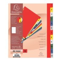 Exacompta tabbladen, A4 extra breed, 1-12 12-delig, meerkleurig, kunststof