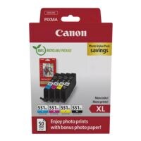 Canon Foto voordeelpak: inktpatronenset CLI-551 XL BK/C/M/Y + Fotoglanspapier Plus II