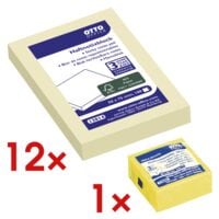 12x OTTO Office blok herkleefbare notes  7,5 x 5 cm, 1200 bladen (totaal), geel incl. Kubus herkleefbare notes 50 x 50 mm  Mini briljant geel