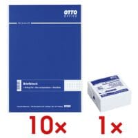 10x OTTO Office Brievenblok, A4, geruit, 50 bladen incl. Kubus herkleefbare notes wit 75x75 mm 400 blaadjes