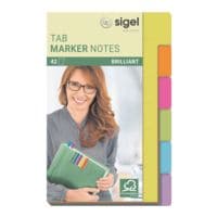 SIGEL blok herkleefbare notes  Tab marker notes smal 9,8 x 14,8 cm, 42 bladen (totaal), gesorteerd in kleuren