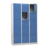 Grkan kast met kluisjes, 3x5, staal, met sokkel, 119 x 190 cm